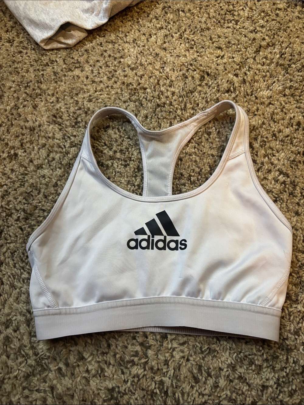 adidas White Racerback Sports Bra with Black Logo
